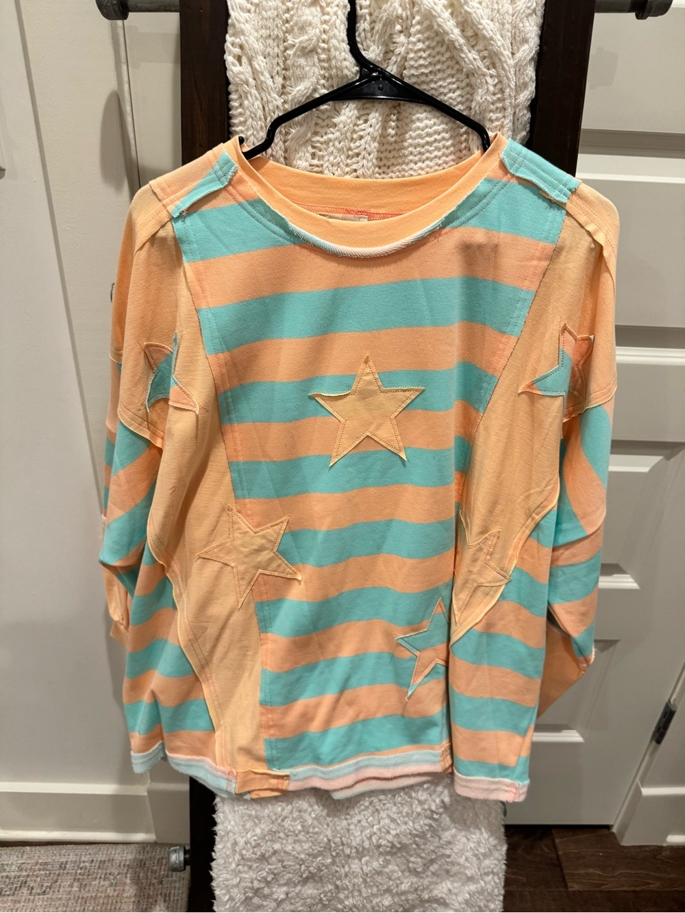 BiBi Peach & Teal Striped Star Patch Long Sleeve Tee